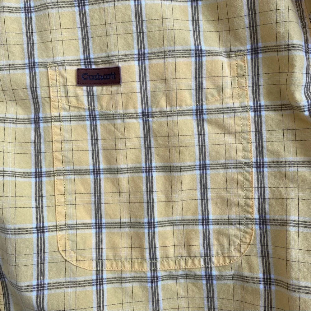 Carhartt Yellow Plaid Short Sleeve Button Down Shirt Size Large - Picture 4 of 6